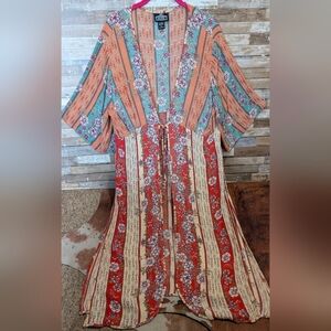 Angie Boho Floral Mixed Print Long Kimono